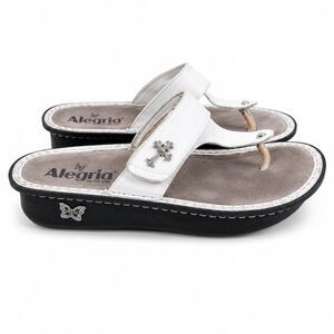 Alegria Carina Comfort Thong Sandals Women Size 40 US 9.5-10 White Leather Arch